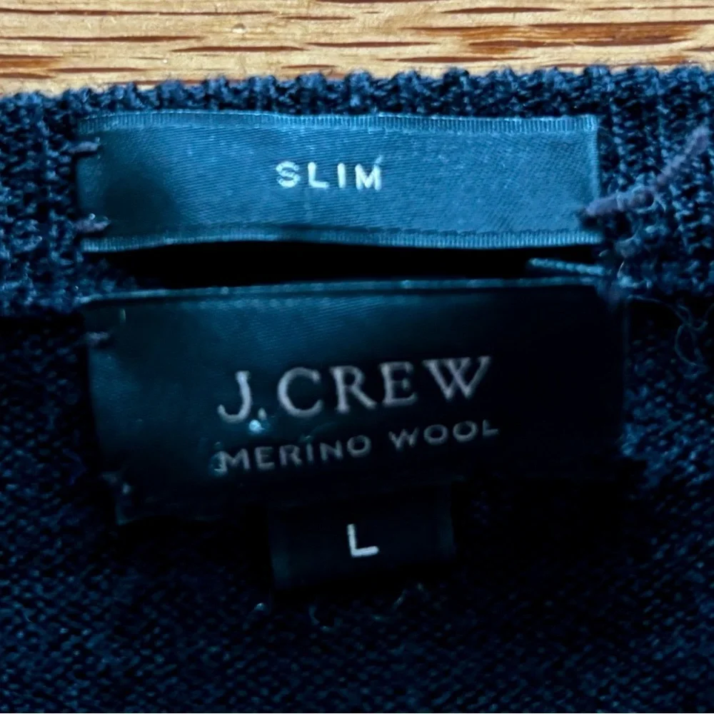 J. Crew Men's Classic Black Crewneck Sweater - Large - Slim Fit - Merino Wool